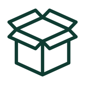 Outline drawing of an open box with flaps lifted.