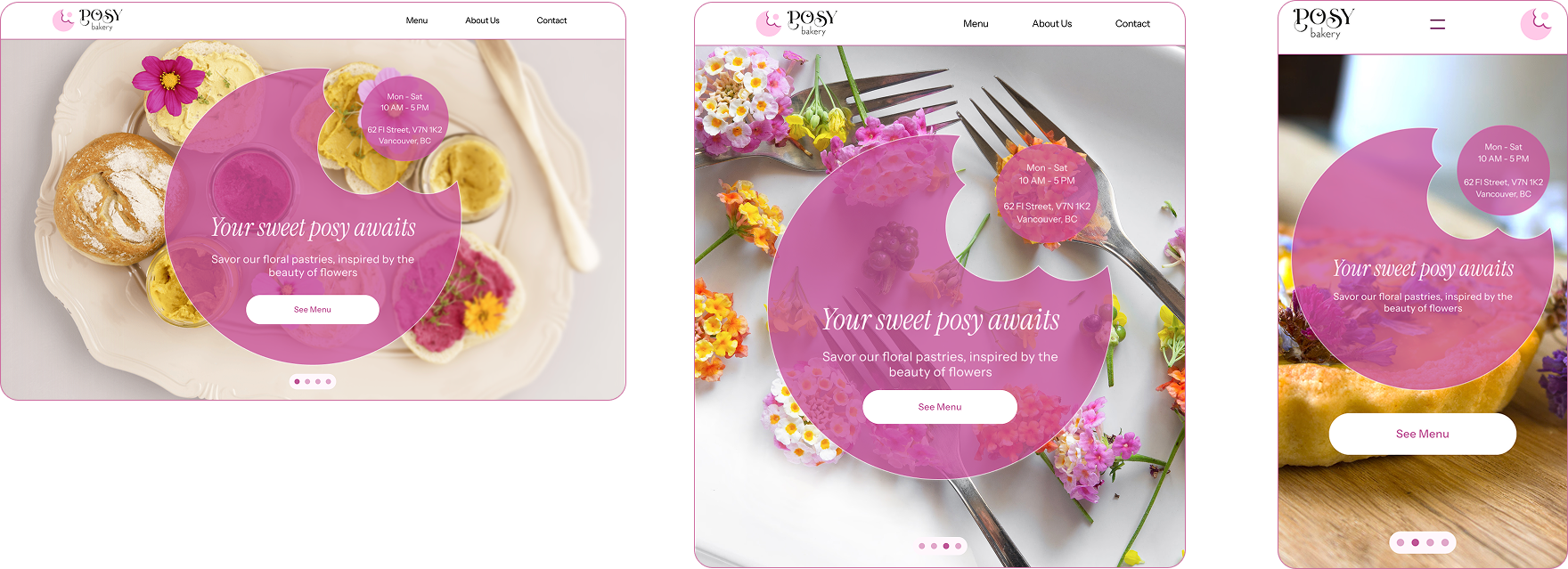 Floral pastry shop responsive layouts designed by Anastasiya Kim