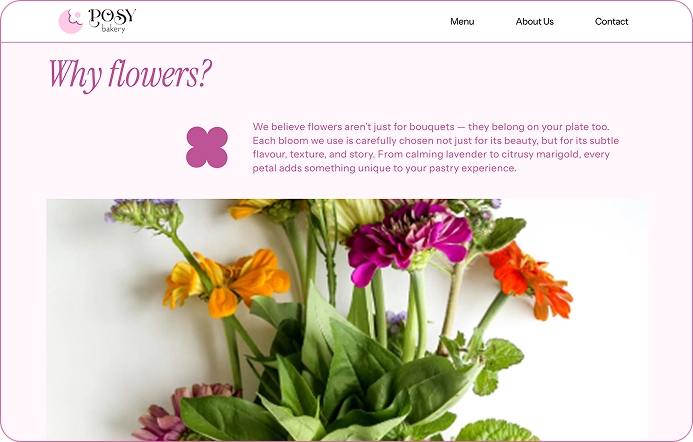 Floral pastry shop about us website designed by Anastasiya Kim