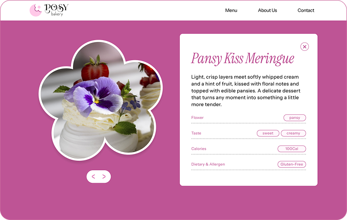 Floral pastry shop signature product overview designed by Anastasiya Kim