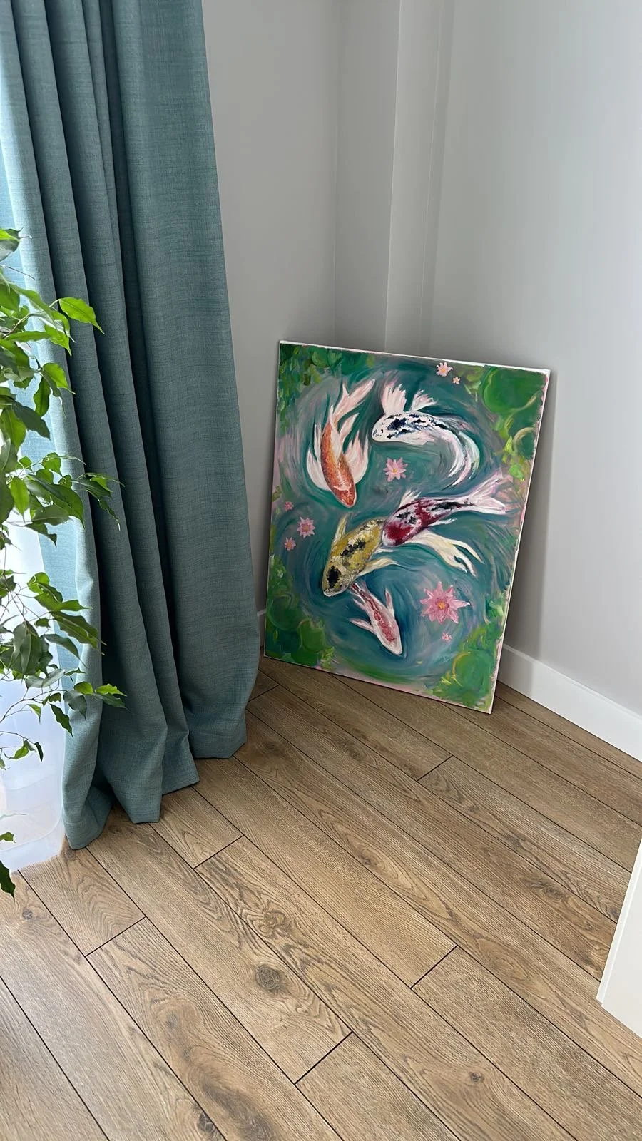 koi pond oil painting by anastasiya kim