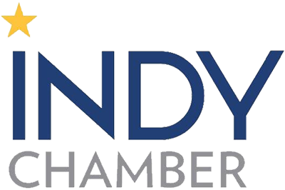Logo for the Indy Chamber with a gold star on the top left.
