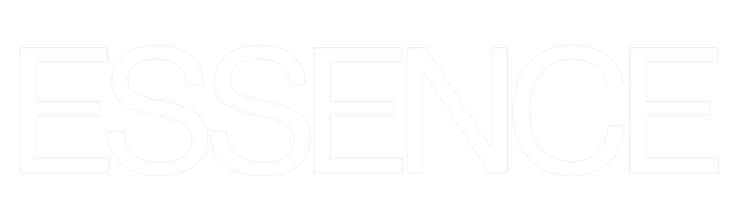 The word 'ESSENCE' in large white letters on a black background.