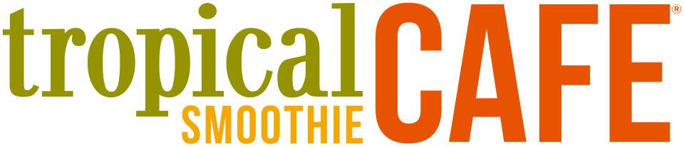 Tropical Cafe logo with words in green, orange, and black.