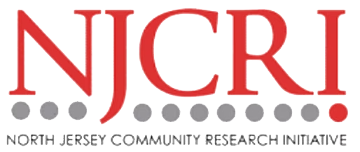 Logo of the North Jersey Community Research Initiative with large red and yellow letters, and a black bar underneath reading 'North Jersey Community Research Initiative'.