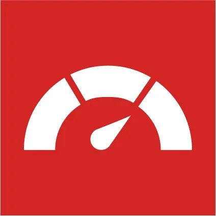 Red background with white gauge showing a high level.