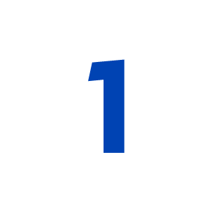 A white circle with a black border containing a large blue number one in the center.