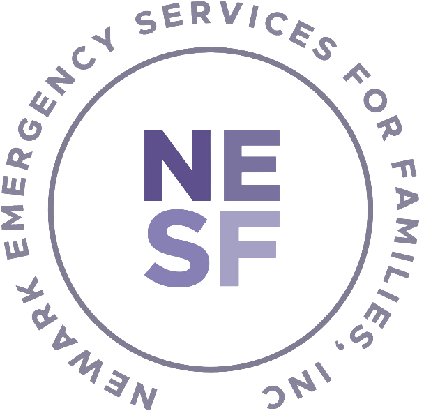 Logo for emergency services for families in New England, featuring the initials N E S F in purple text within a black circle, with the words 'New England Emergency Services for Families, Inc.' written around the circle.