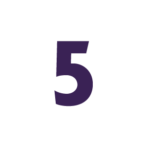 White circle with a purple number five in the center.