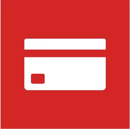 Red background with a white credit card icon.