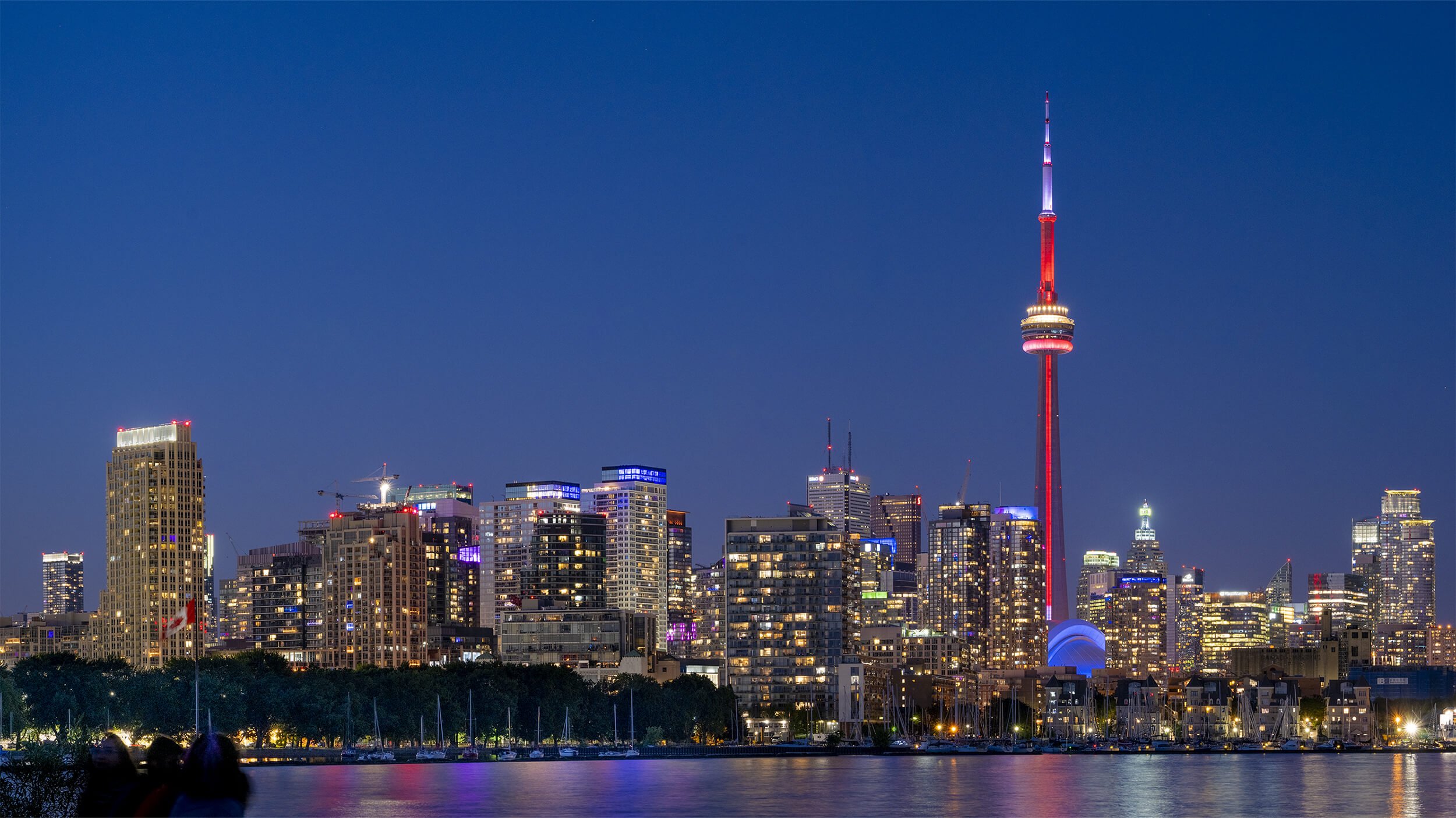 Panorama of the Toronto skyline at blue hour, photographed by Mike Hyttinen
