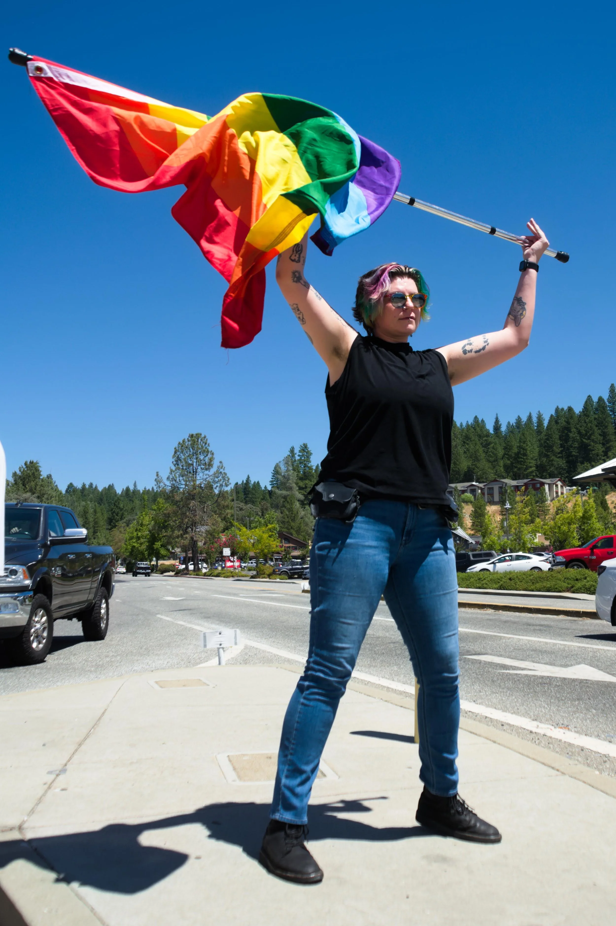 Protester in Grass Valley, CA. 06/14/25, Photo by Josh Kling
