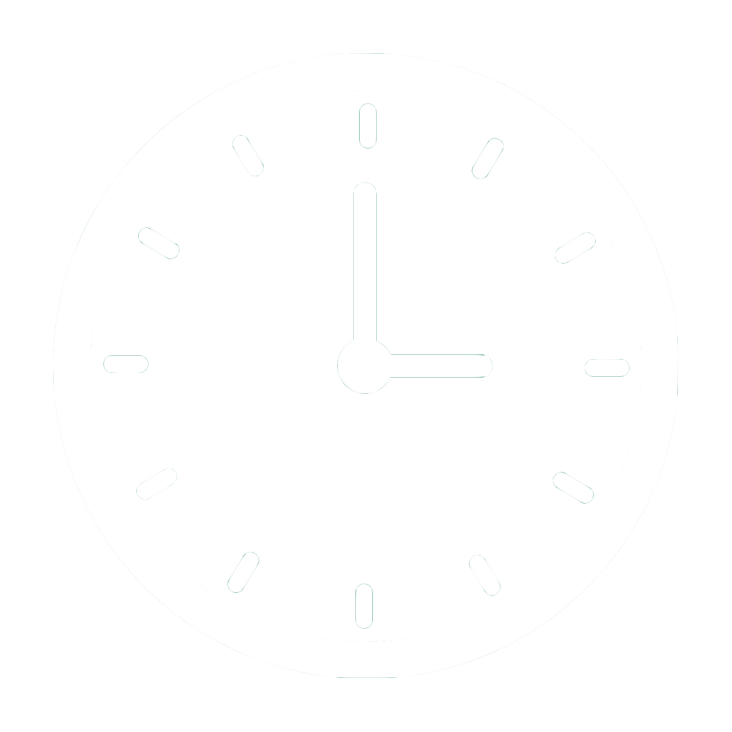 A round analog clock showing 3:00 with black hour and minute hands on a white face and black hour markers.