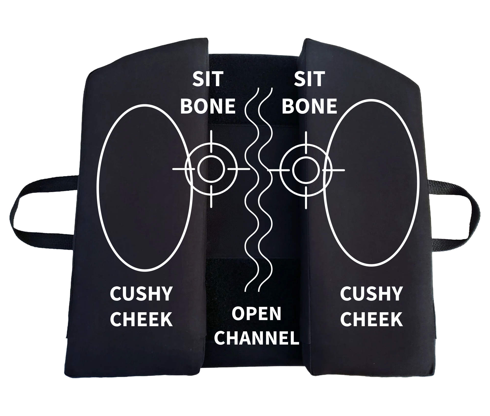 A diagram of how your pelvic sits on the Twin Cheeks cushion for chronic pelvic pain