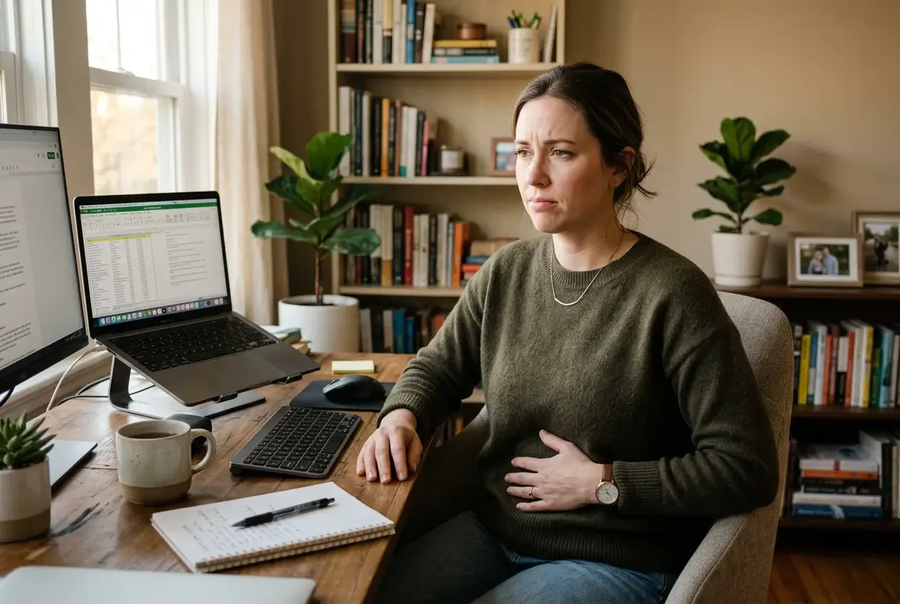Woman sitting comfortably managing pelvic pain from endometriosis