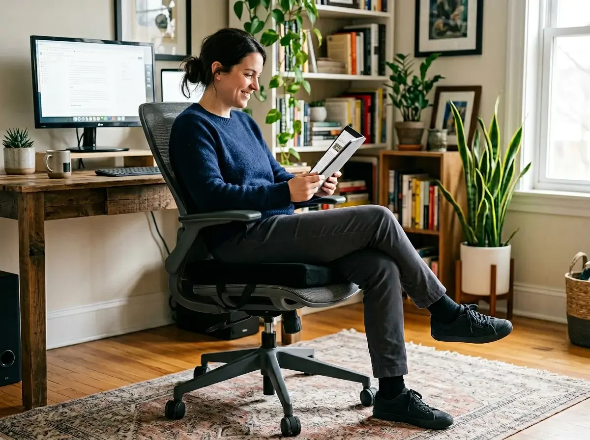 Person sitting comfortably with proper therapeutic cushion support