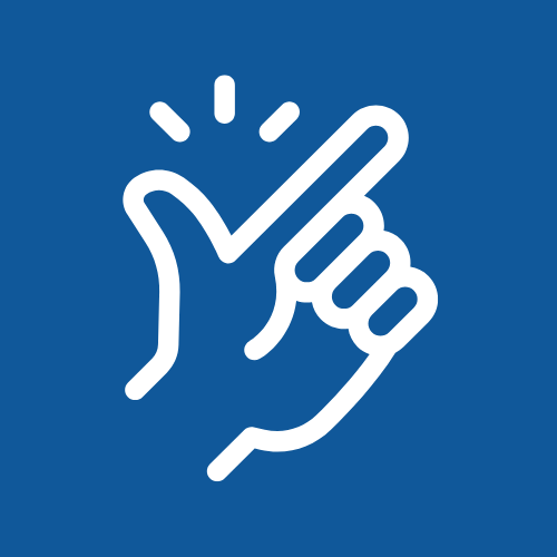 Icon of a hand with a raised thumb and index finger forming a checkmark, on a blue background.