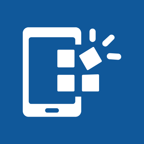 Icon of a smartphone with moving tiles or app icons, representing mobile app or technology concept.