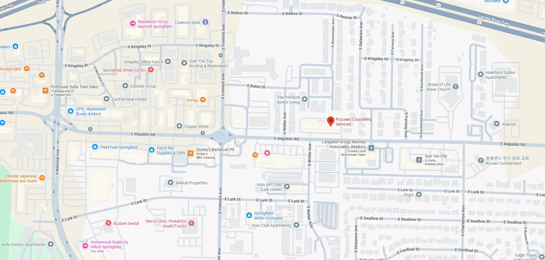 Map of Focused Counseling Services