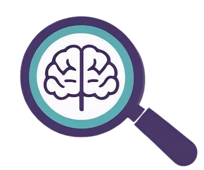 Icon of a human brain viewed through a magnifying glass, symbolizing the focused exploration and insight gained in therapy.