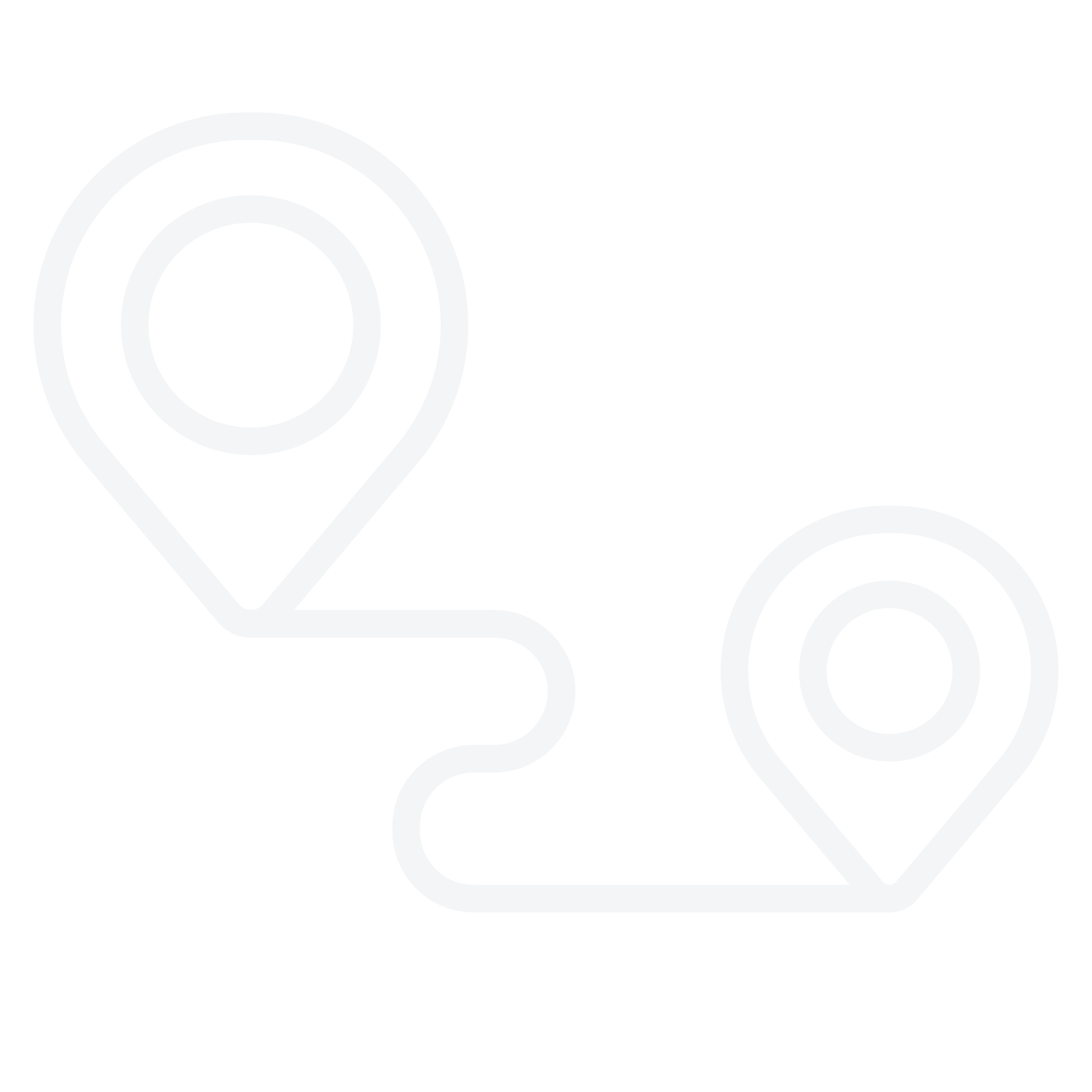 White outlined map with two location markers connected by a line on a black background.