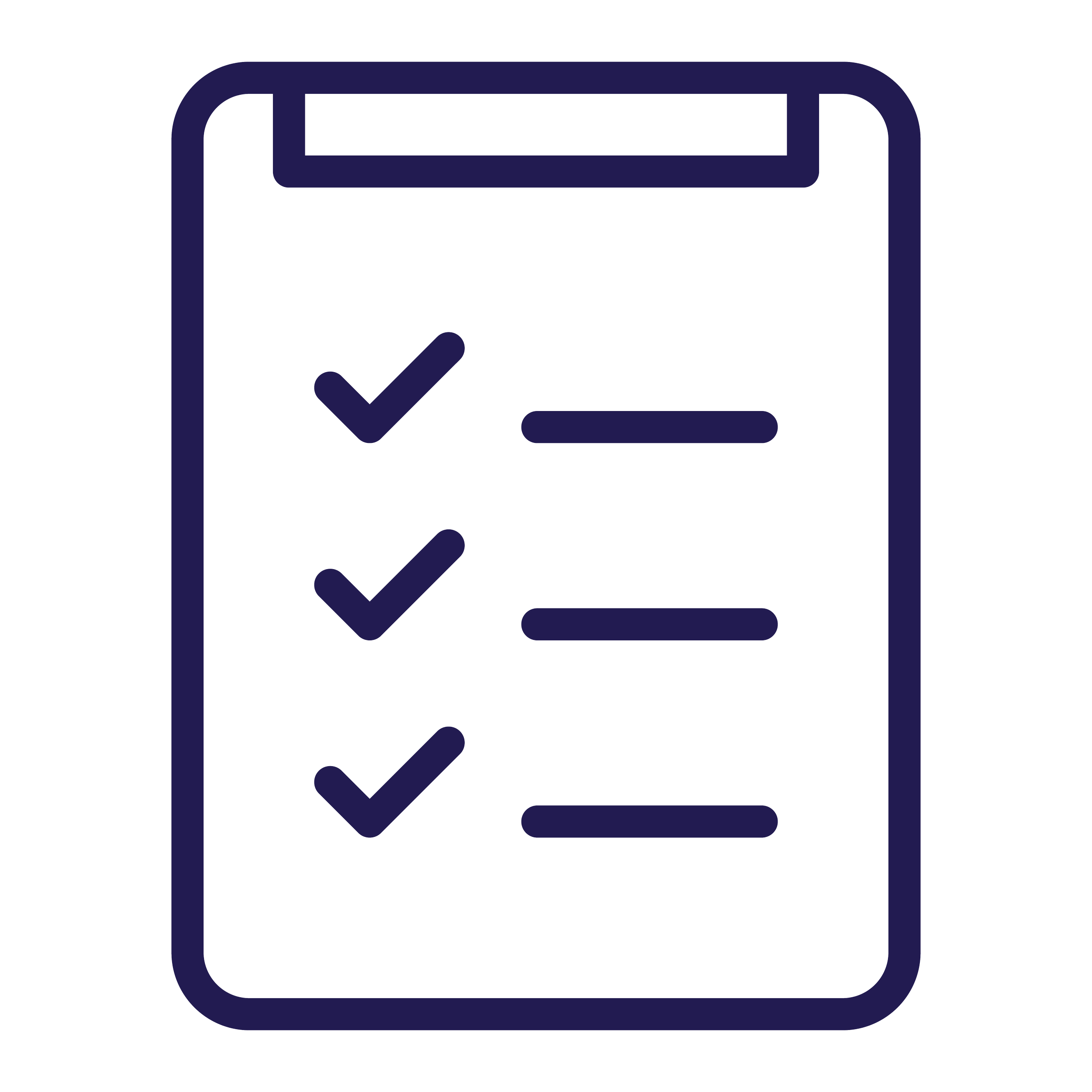 Outline icon of a clipboard with three checkmarks and lines indicating a list or checklist.