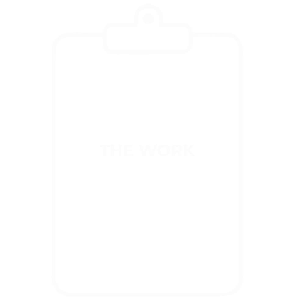 Outline of a clipboard with the words 'THE WORK' written in the center.