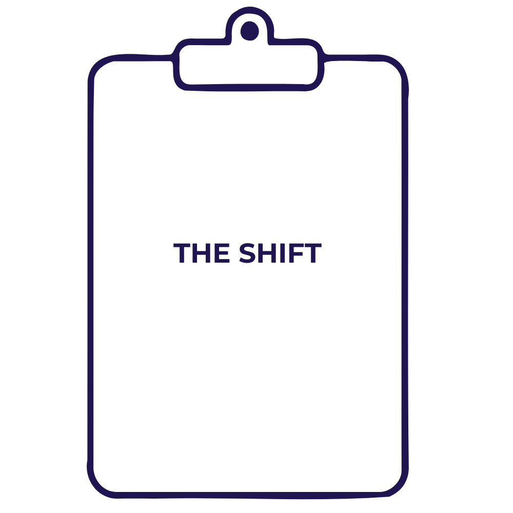 Outline of a clipboard with the words 'THE SHIFT' written in the center.