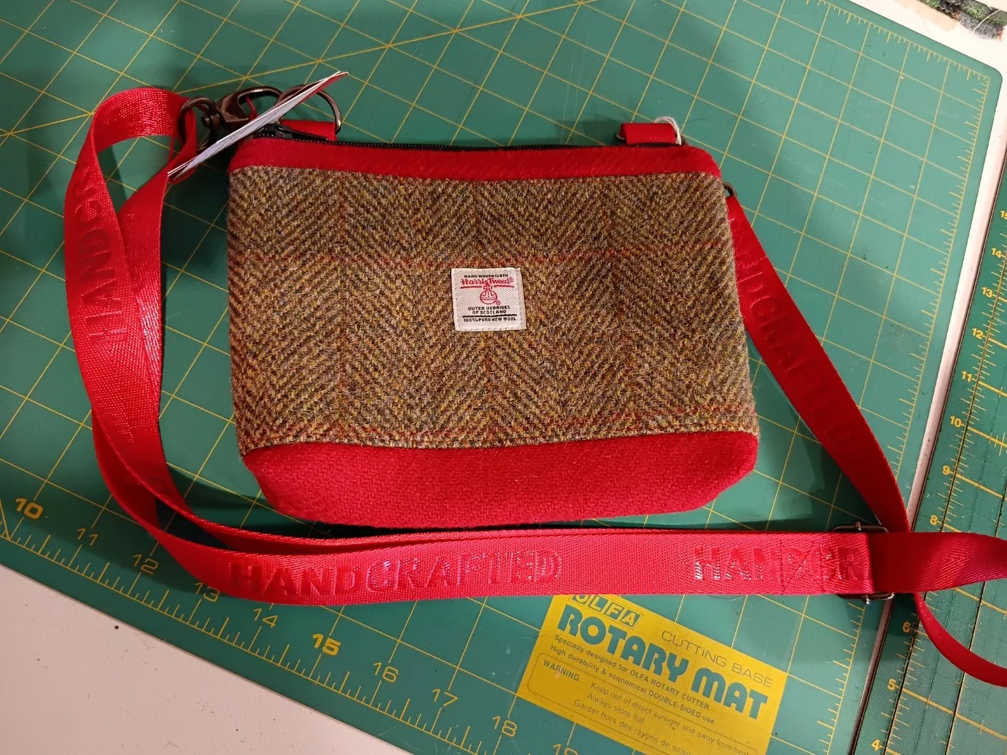 Cross body bag in Harris Tweed® Cloth - Red & Brown Overcheck