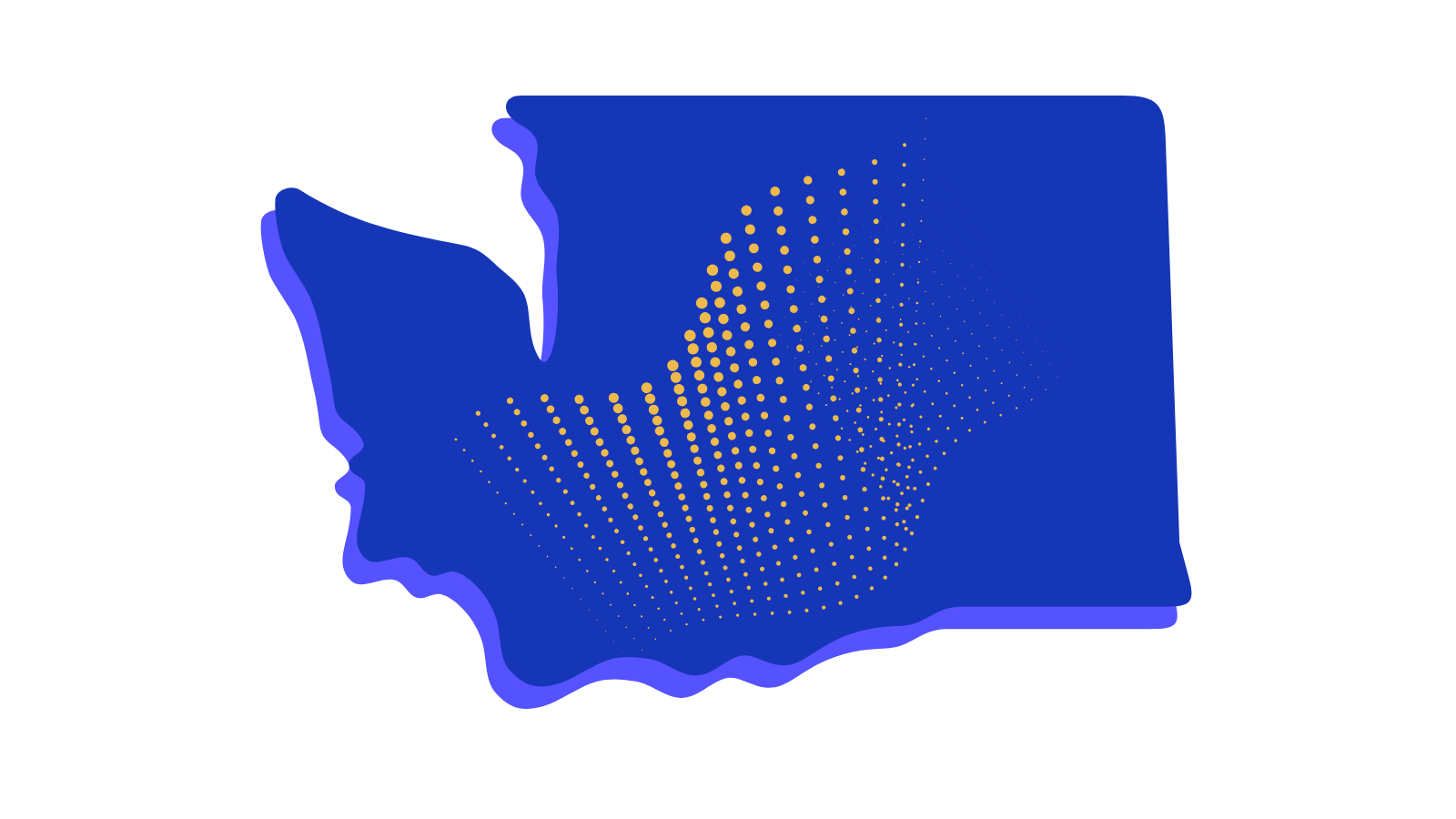 Stylized map of Arkansas with a yellow dotted pattern in the center.