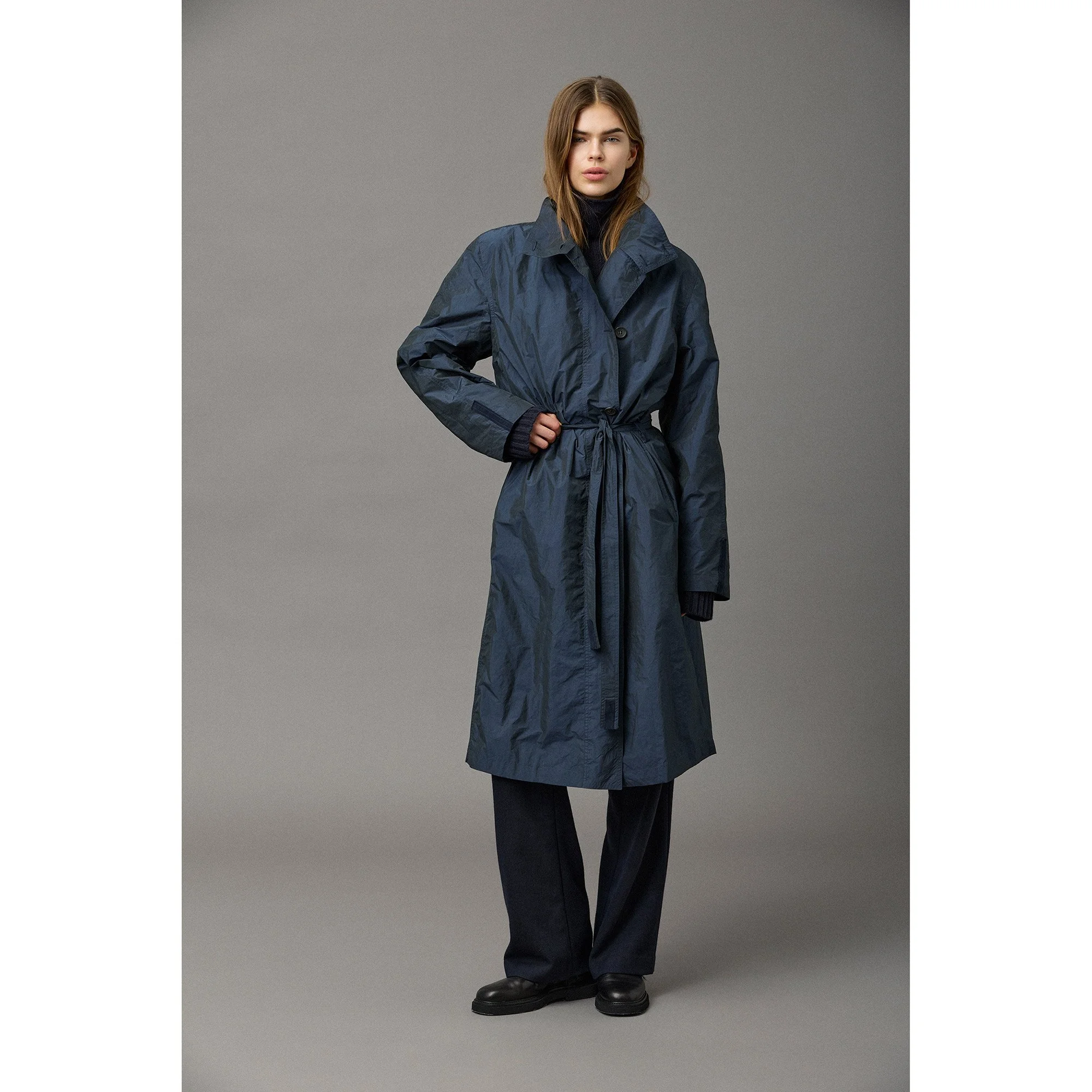 (Pre-Order) Recycled Nylon Trench Coat in Blue Notte