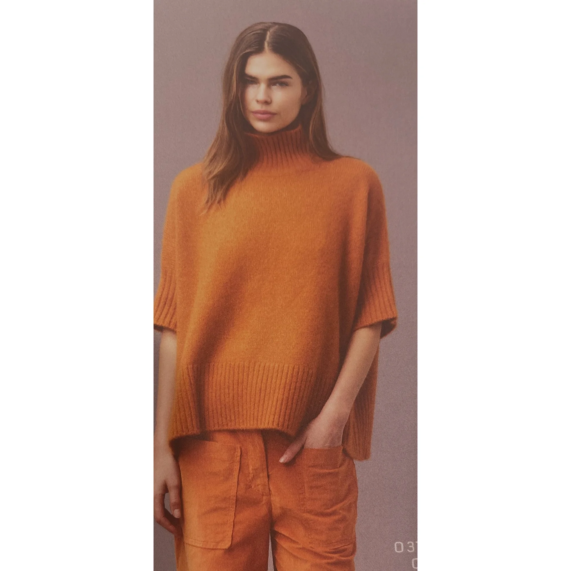 Cashmere Short Sleeve Turtleneck Sweater (Flame)