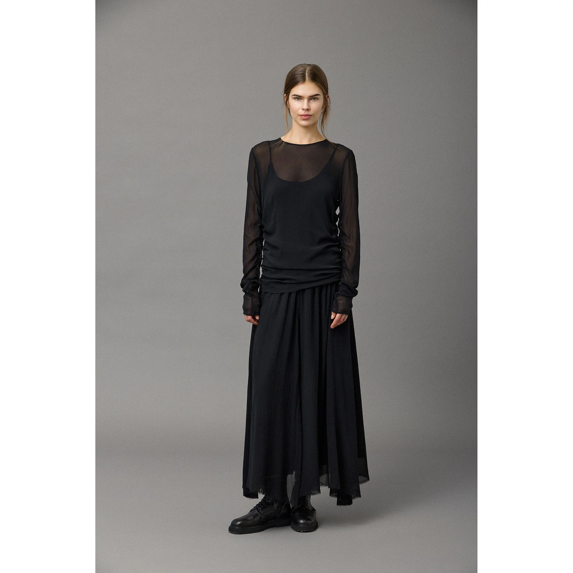 (Pre-Order) Silk Georgette Fluid Skirt in Black