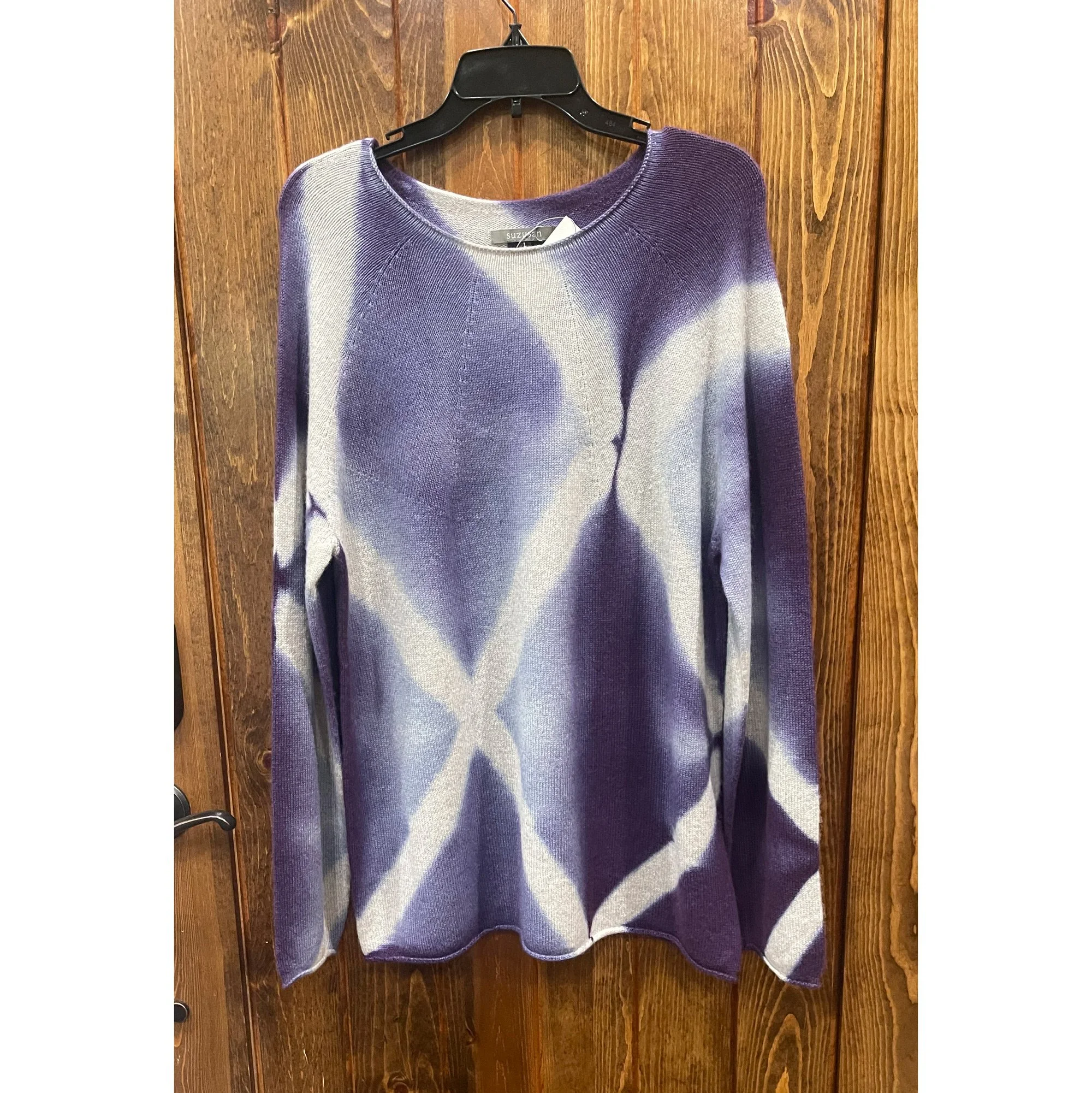 100%  Cashmere Seamless Pullover Long in Purple/Light Gray