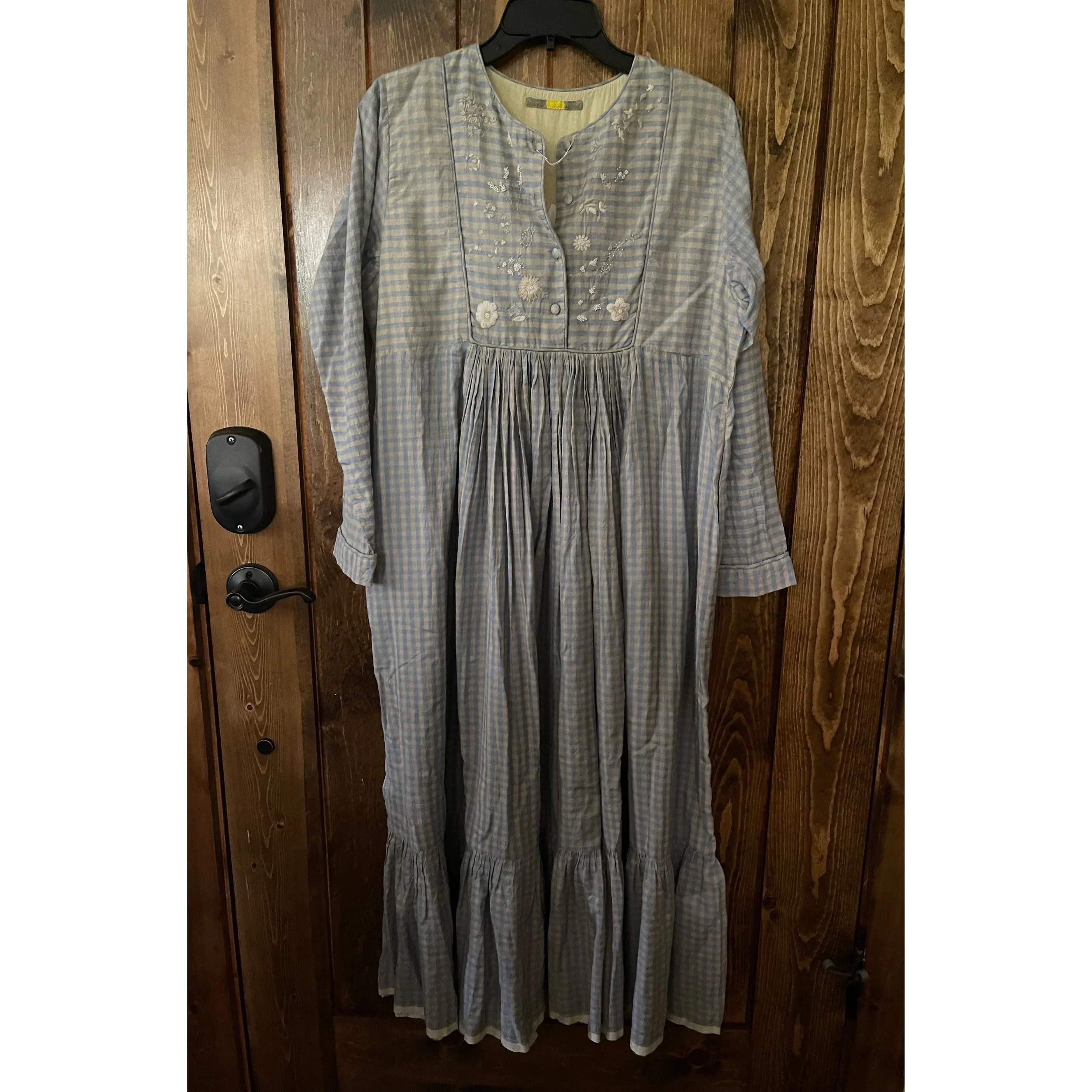 4 Buttons Yoke Embroidered Dress (Sable Check)