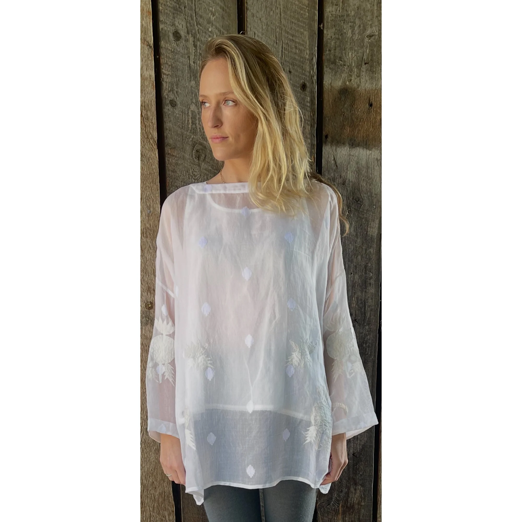(Pre-Order) Pomp of Butterfly Sheer Round Neck Tunic With Embroidery (See Colors)