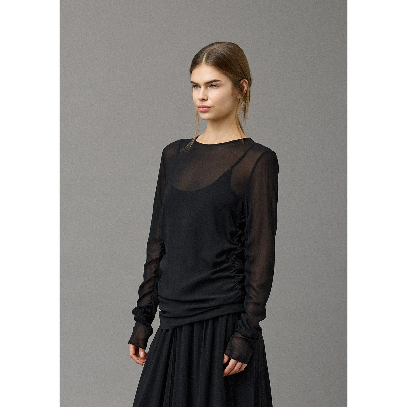 (Pre-Order) Silk Georgette Gathred Top in Black