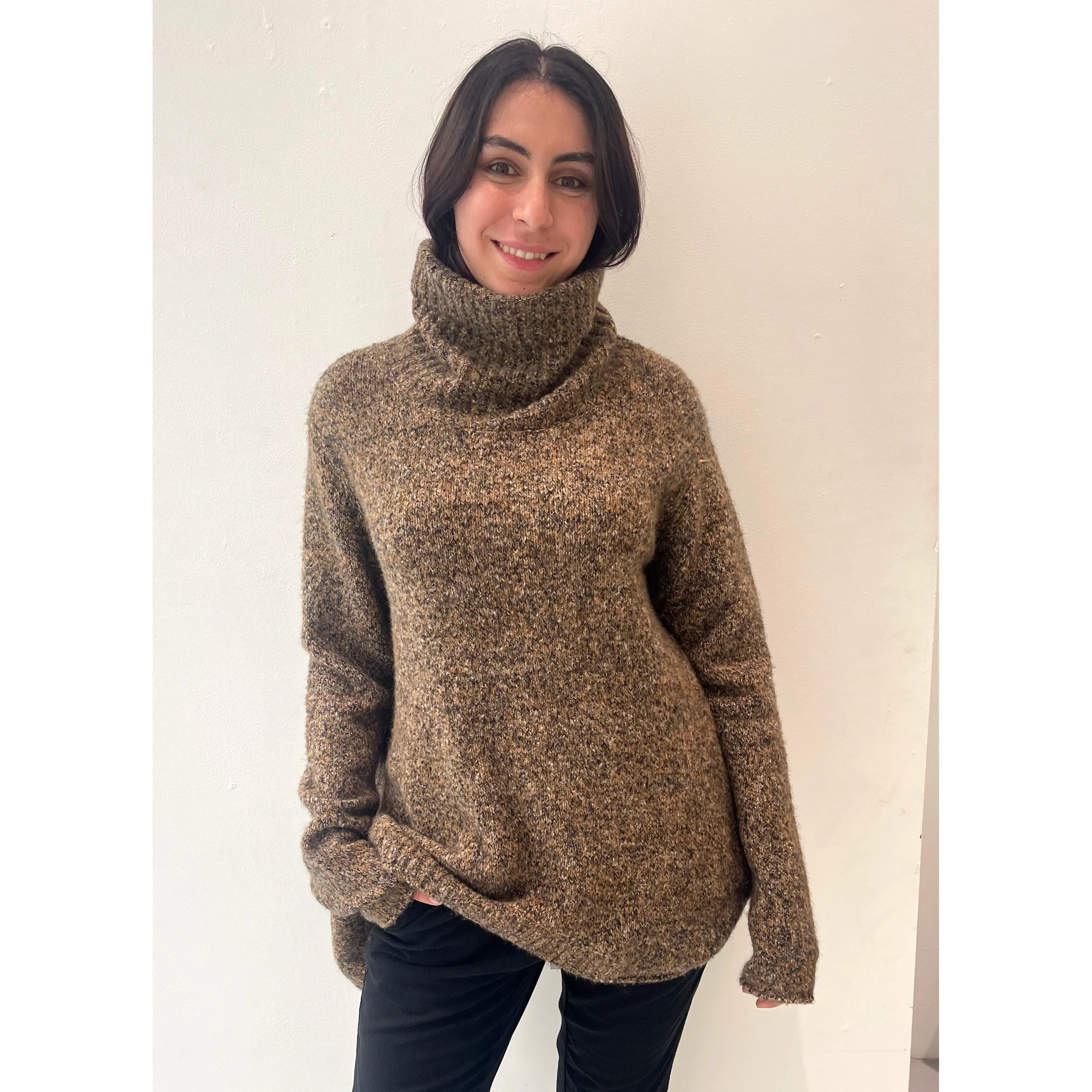 (Pre-Order) Black Label Oversized Wool Turtleneck Sweater in Bronze Melange