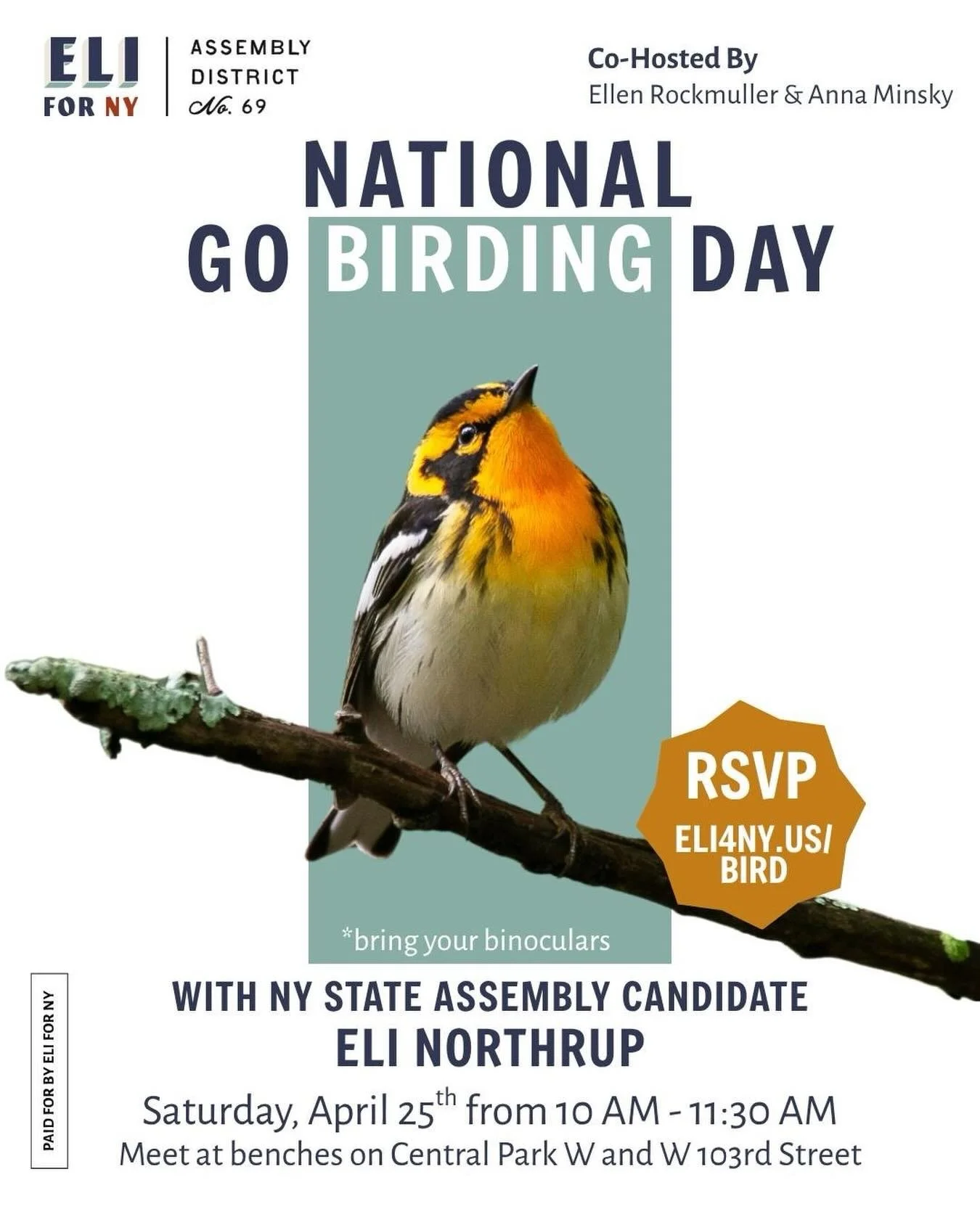 April 25 is National Birding Day! 🐦🦅 Did you know that Central Park welcomes more than 210 bird species each year? We&rsquo;re hoping to spot a few this Saturday. Join at 10 AM for some birdwatching and a discussion on how we can support our parks 