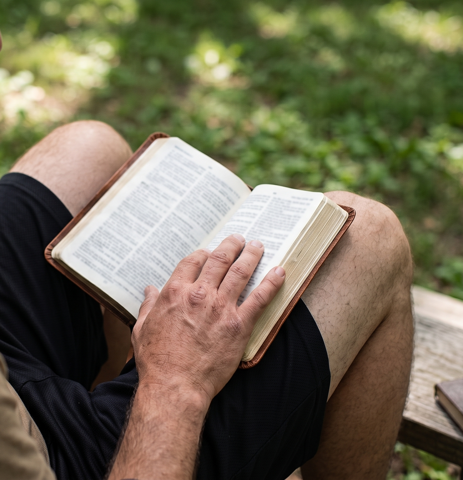 Bible resting open in the lap of a soldier