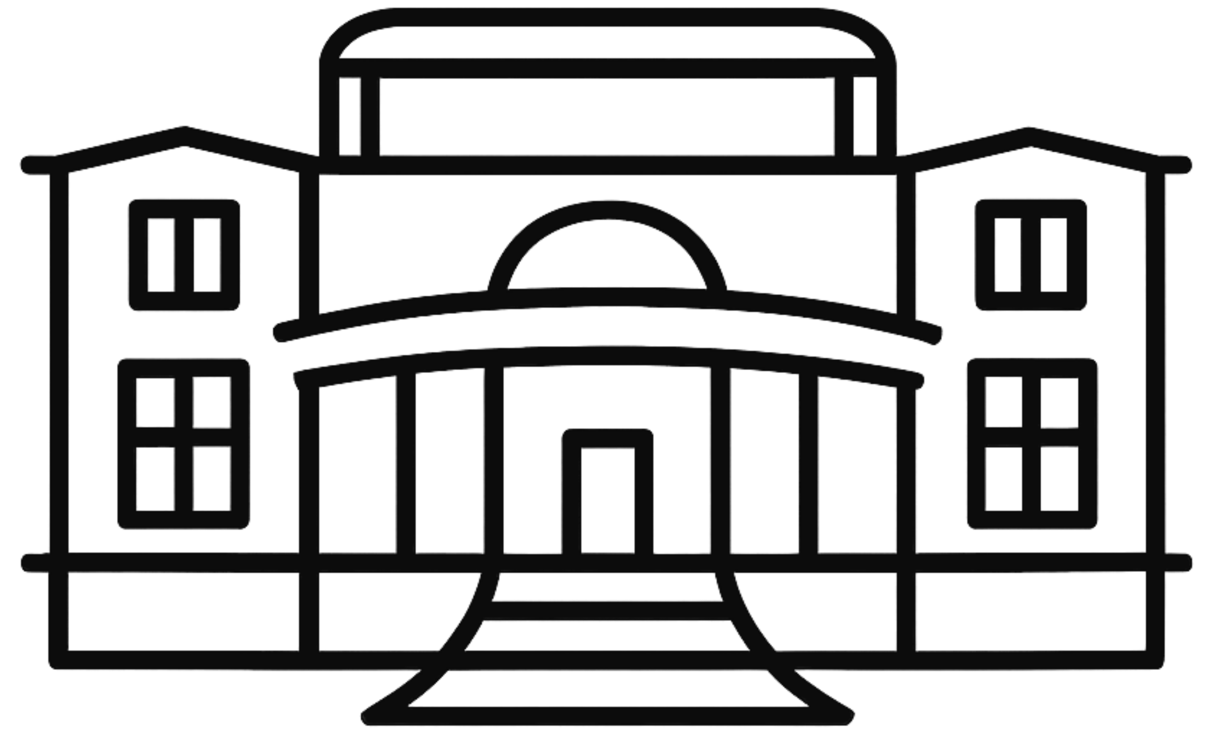 Outline drawing of a multi-story house with a curved front entrance, multiple windows, and a small porch.