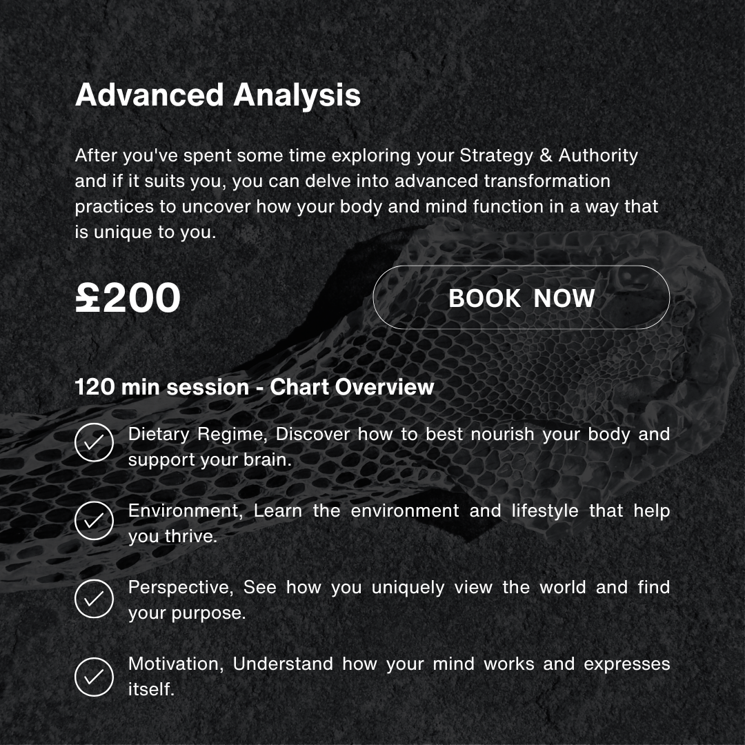 Advertisement for advanced analysis coaching session priced at £200, featuring a dark textured background with a semi-transparent image of a honeycomb, and text detailing the session content, benefits, and a 'Book Now' button.