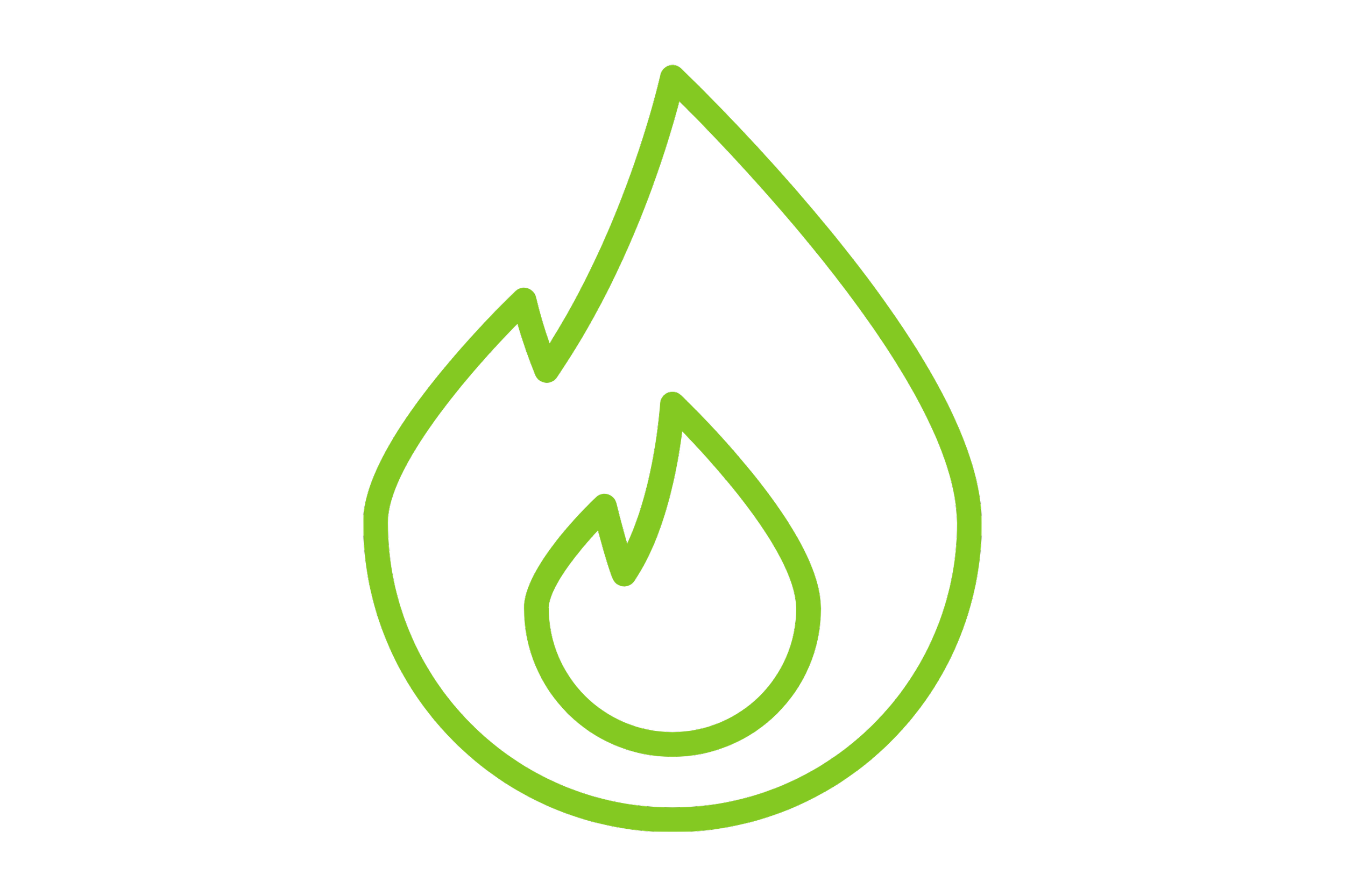 Green outline of a flame with a leaf shape inside, symbolizing eco-friendly or renewable energy.