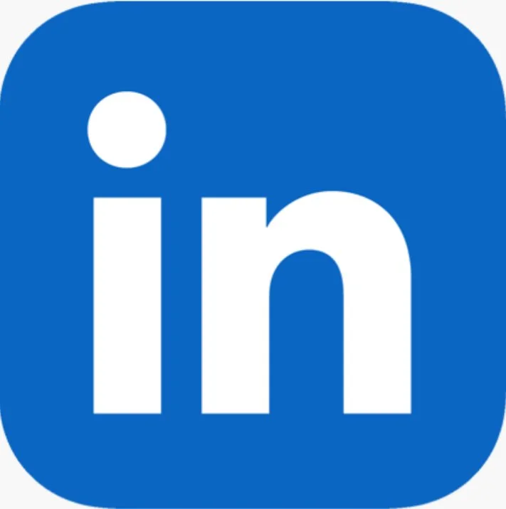 LinkedIn logo with white lowercase 'in' on a blue rounded square background.