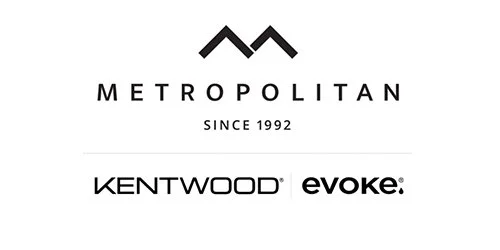 Logo with abstract mountain symbol and words "Metropolitan since 1992," along with brand names 
