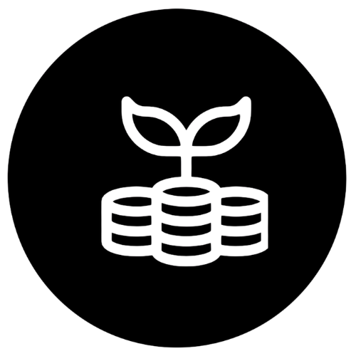 An illustration of a plant growing out of a stack of coins.