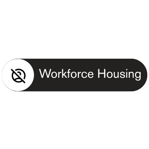Icon with a crossed-out buyer and the text 'Workforce Housing' on a black background.
