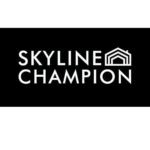 White text says 'Skyline Champion' with a geometric house logo on a black background.