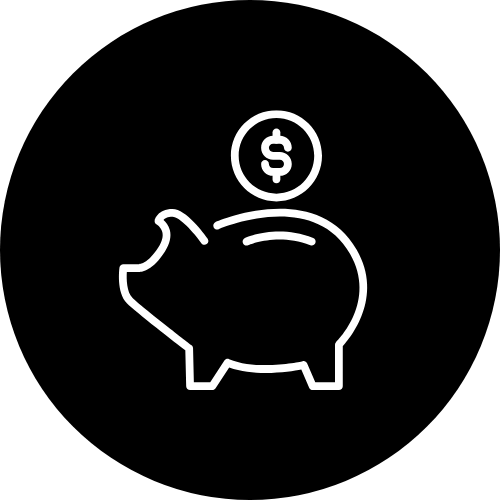 White piggy bank with a dollar sign coin above it on a black background.