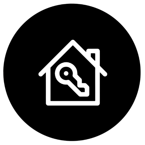 Icon of a house with a key inside, representing real estate or home security.